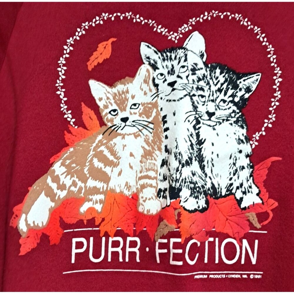 Vintage Jerzees Cat Graphic Sweatshirt "Purrfection" L Red Unisex‎